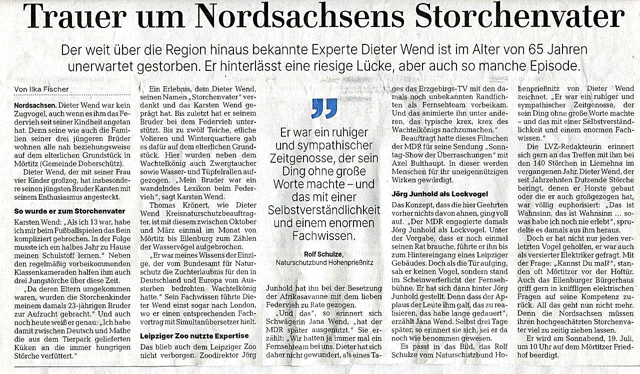 Nachruf Dieter Wend 2025 07 16 LVZ Seite 16